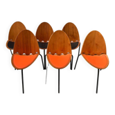 (6) Set of "A6" chairs, Joseph-André Motte for Steiner, wood and leather, 2000s – France