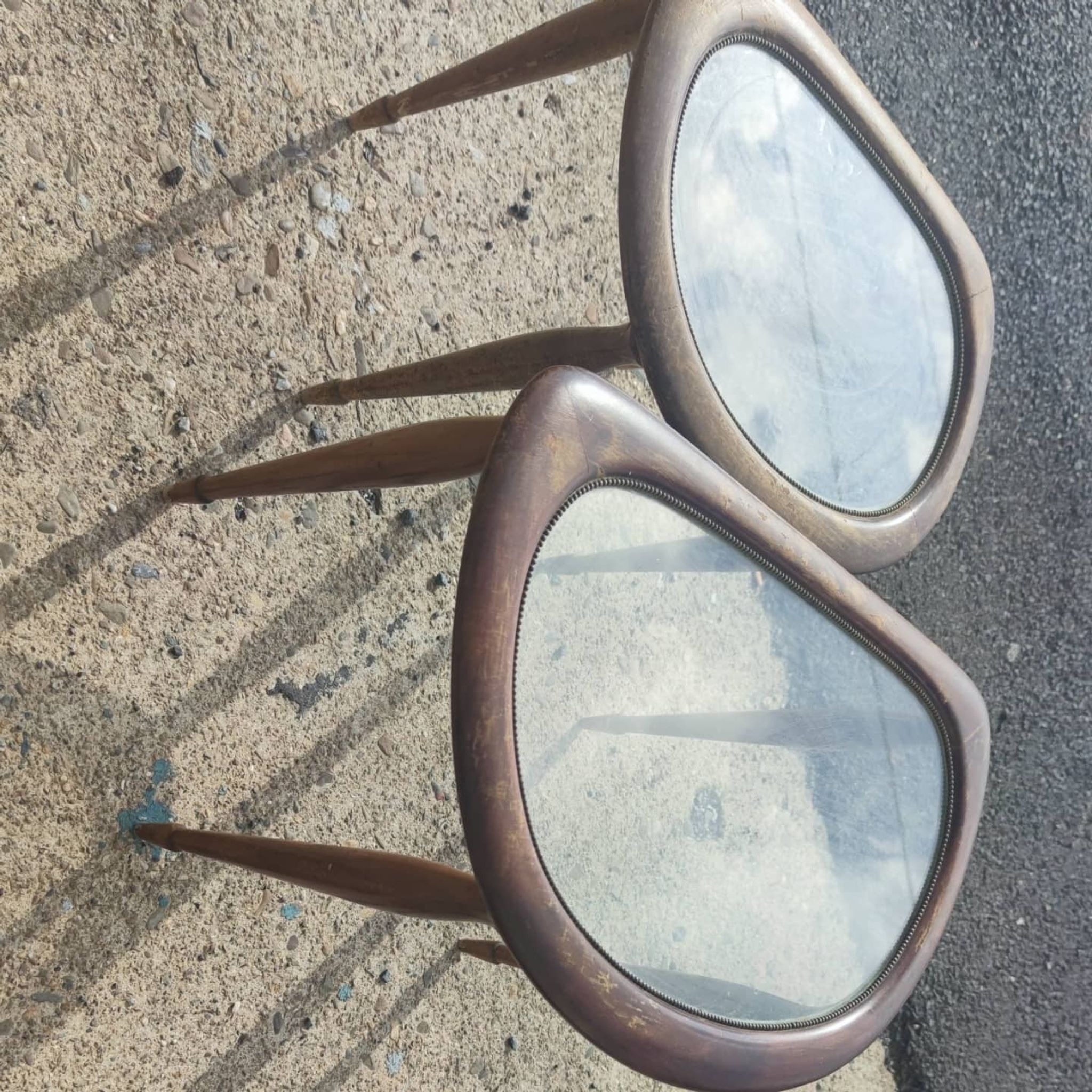 2 tables in mahogany, glass and bronze, circa 1960