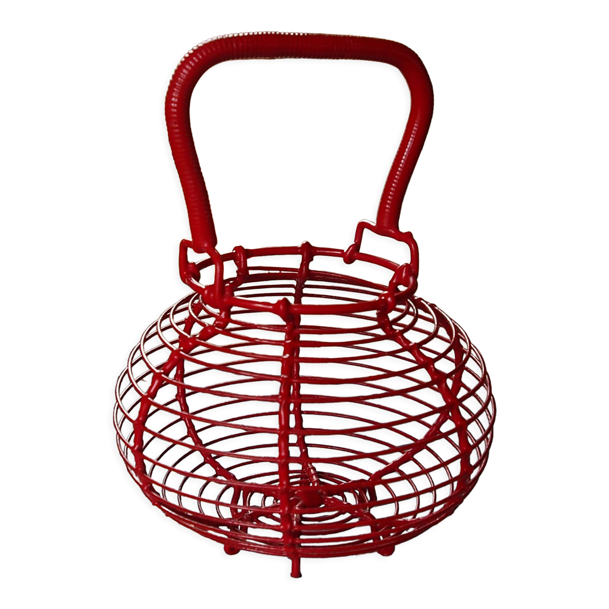 Egg basket in wire painted red, vintage from the 1970s