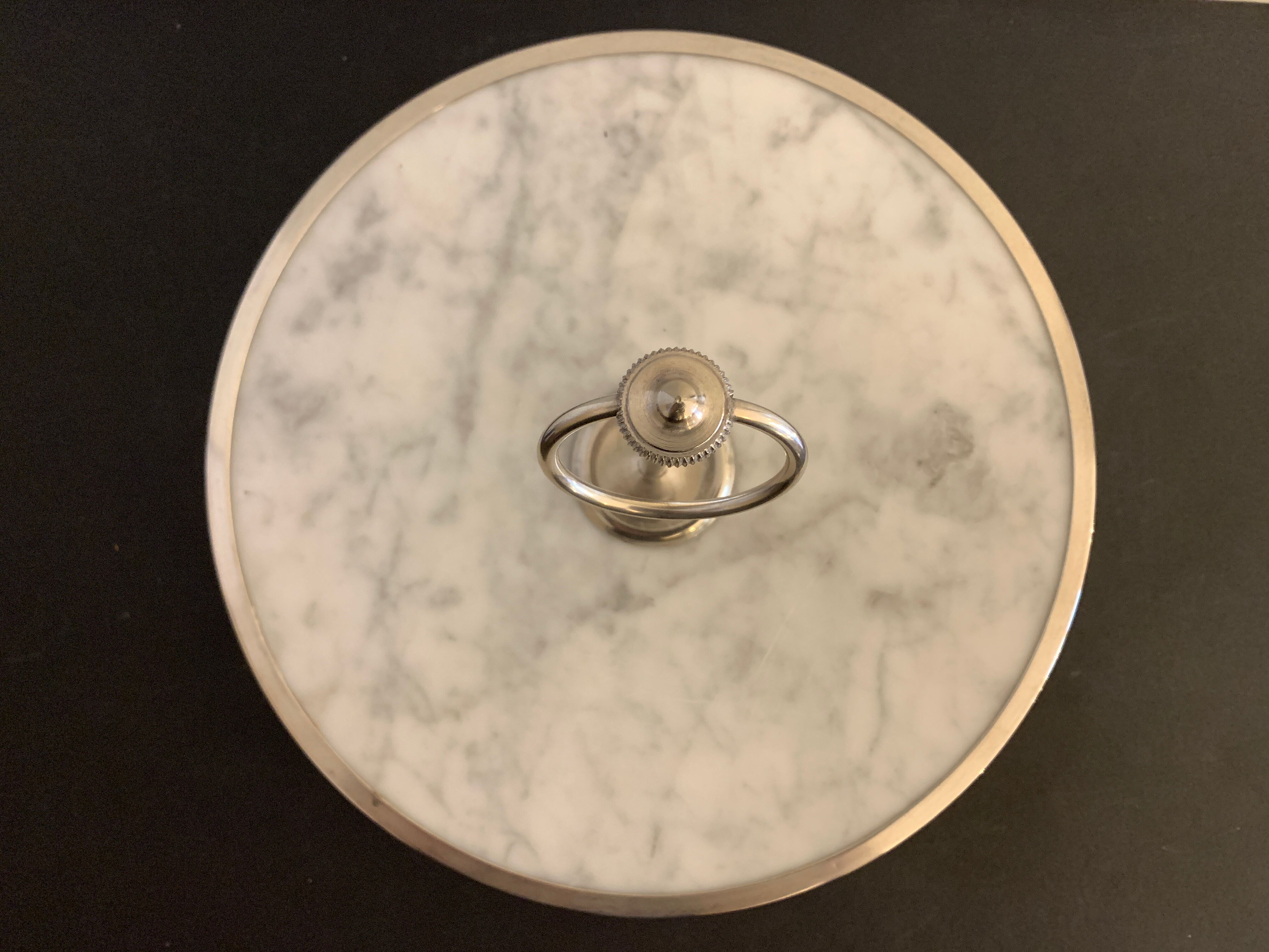Cheese platter or cutlery in marble and silver metal