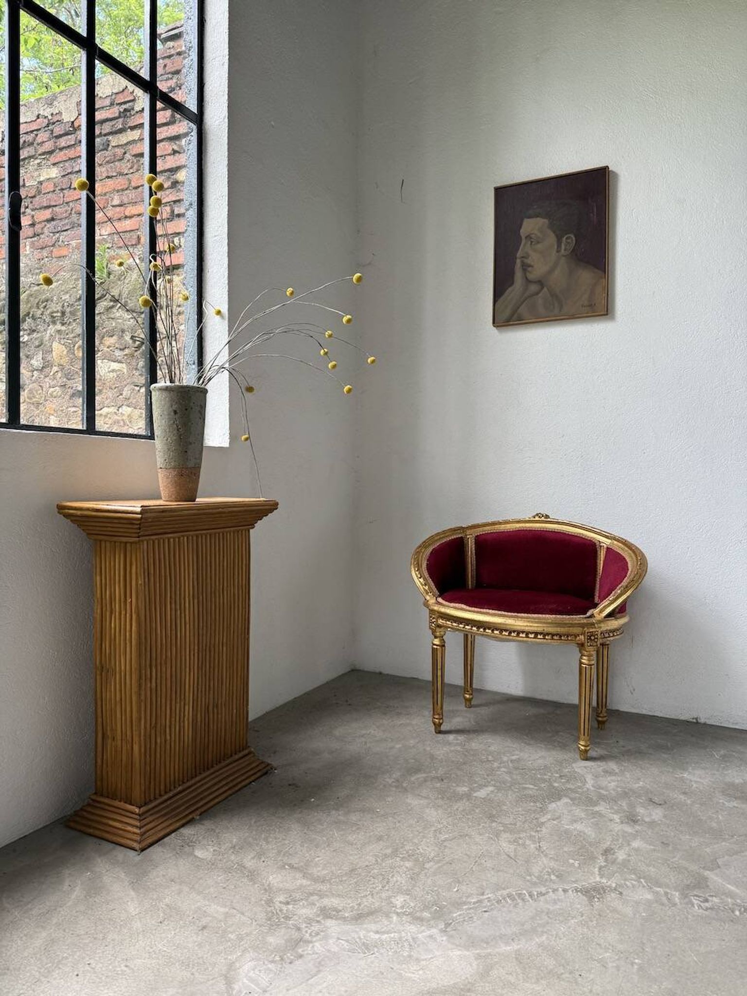 Louis XVI gilt wood and red velvet armchair