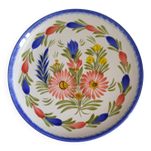 Old flat plate faience hb quimper hand-painted floral decoration