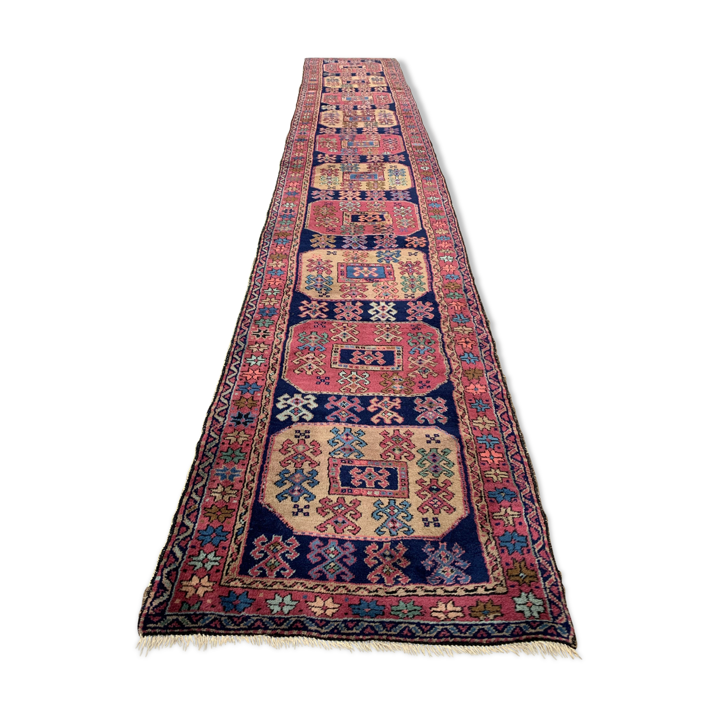 Antique azeri runner 483x84 cm, kazak, caucasian wool rug tribal handmade