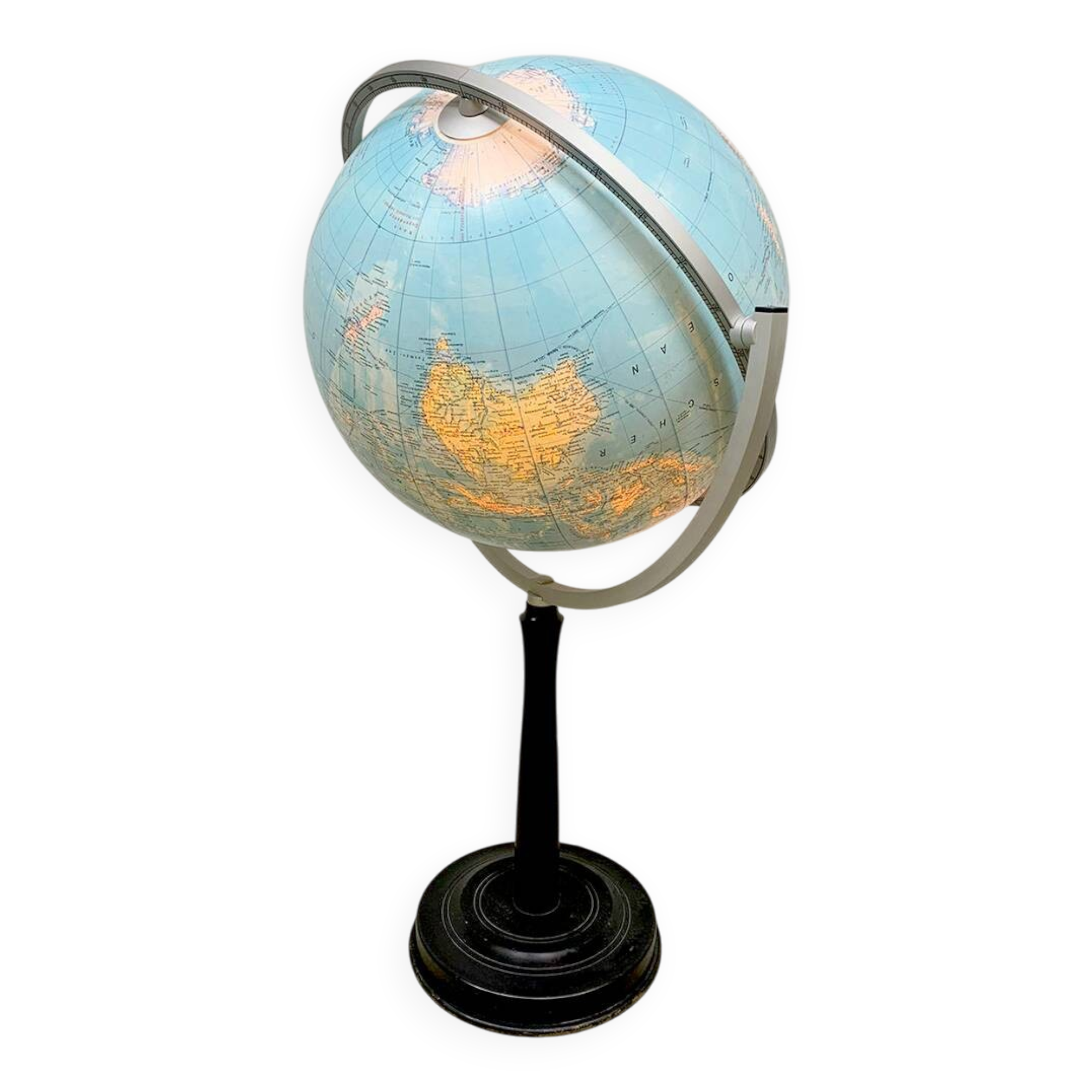 Vintage illuminated earth world globe floorlamp