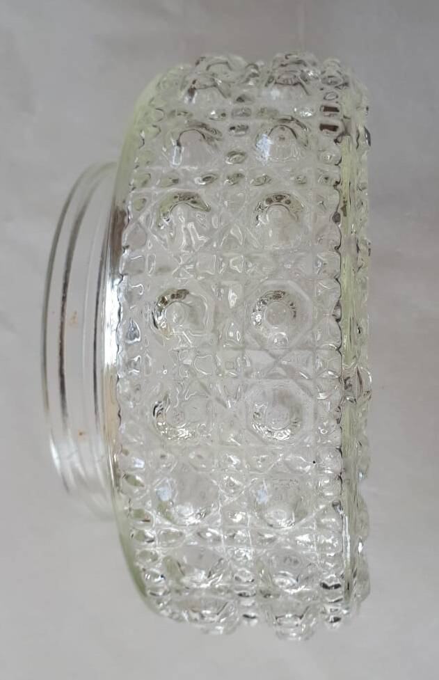 Vintage round chiseled glass ceiling light / wall lamp 1950s 1960s 1970s