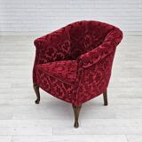 Paire de fauteuils lounge danois, années 1950, tissu rouge en coton/laine.