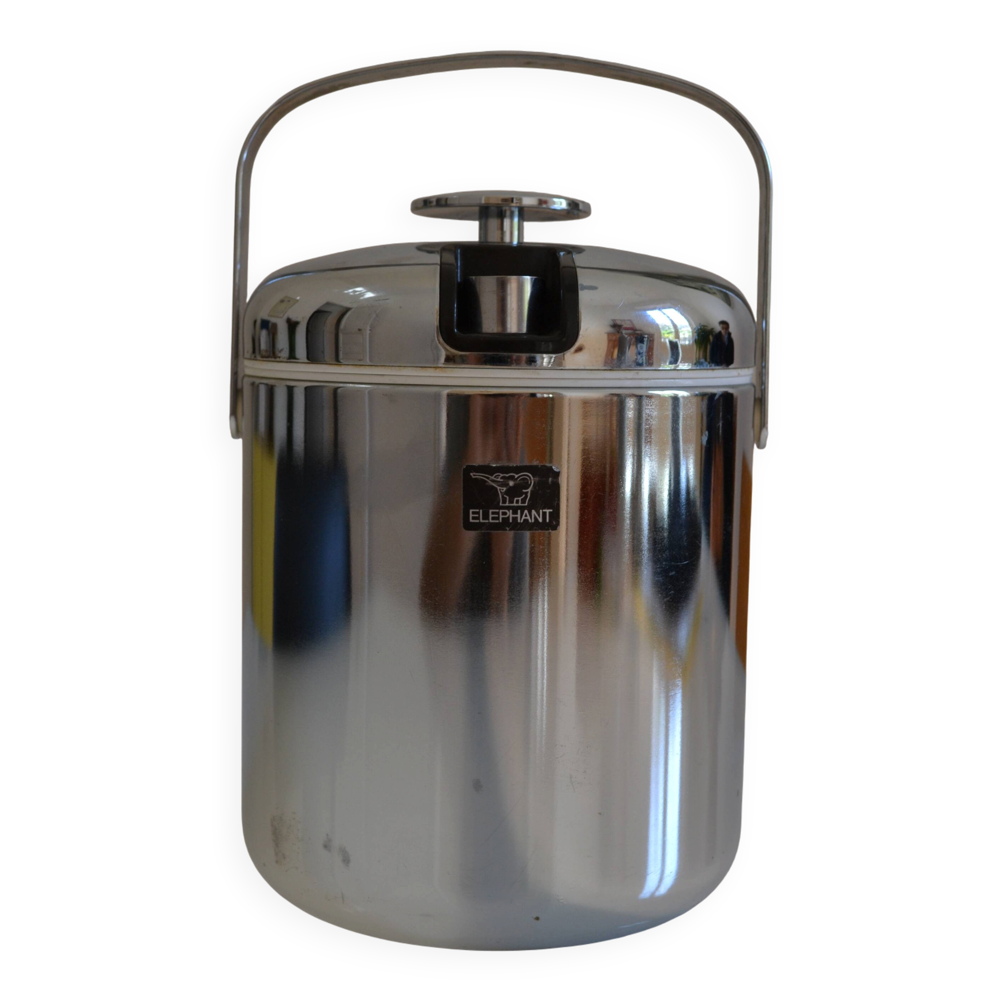 chrome metal ice bucket or elephant ice cubes made in Japan vintage 1970