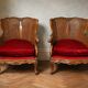 Paire de fauteuils en bois et rotin, style Louis XV