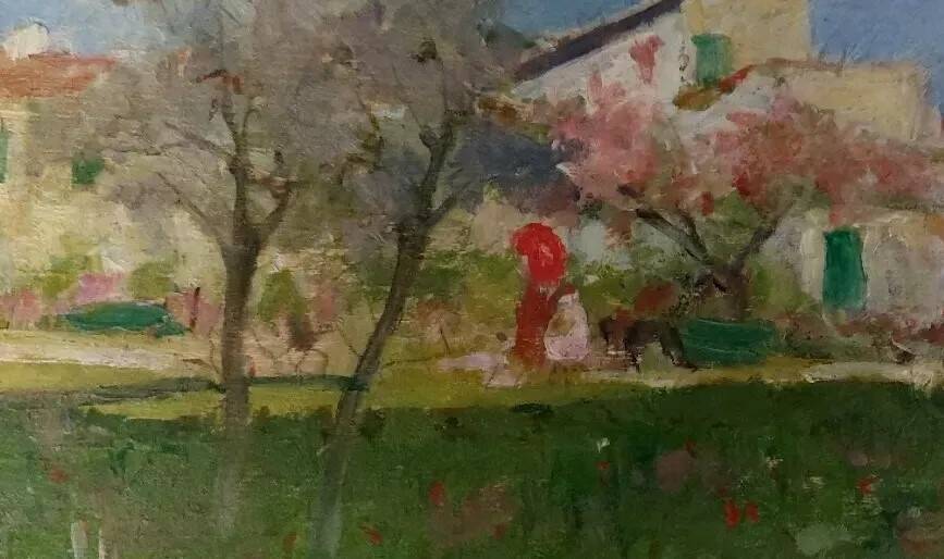 Peinture à l'huile de paysage sur tablette Début des années 1900 Italie