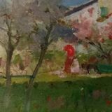 Peinture à l'huile de paysage sur tablette Début des années 1900 Italie