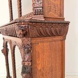 Antique Neo-Renaissance Oak Bookcase with Figural Carvings, 1870