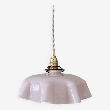 Suspension abat-jour vintage en opaline rose