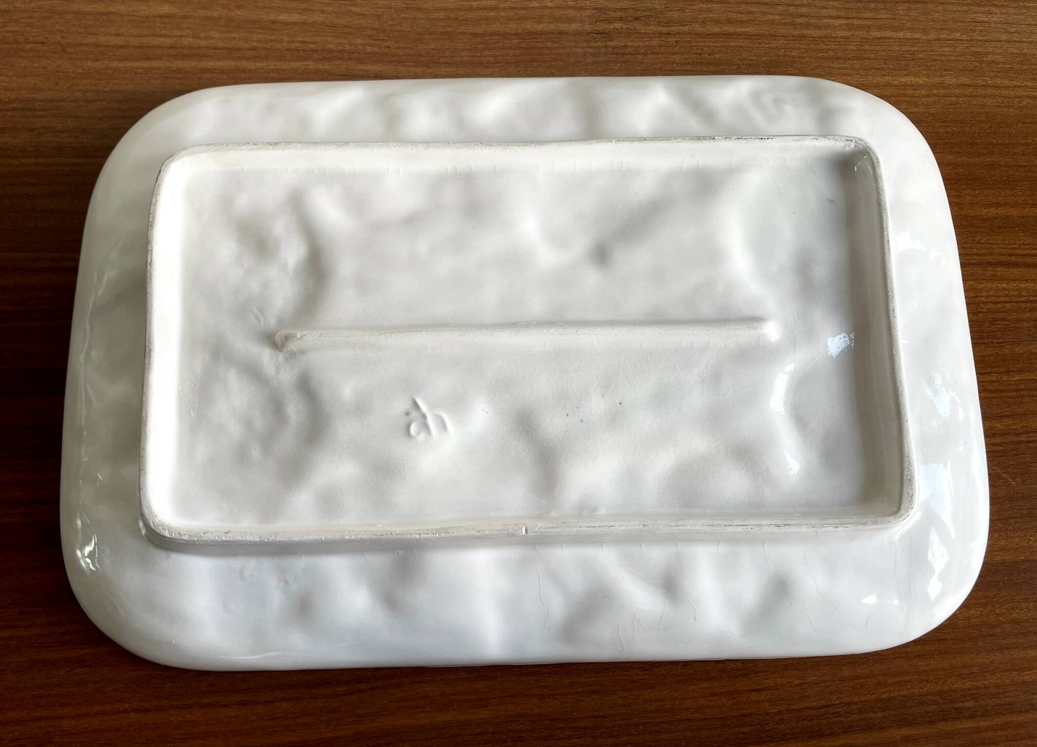 French Barbotine Majolica Serving Platter with Vine Leaf and Basket Weave Motif