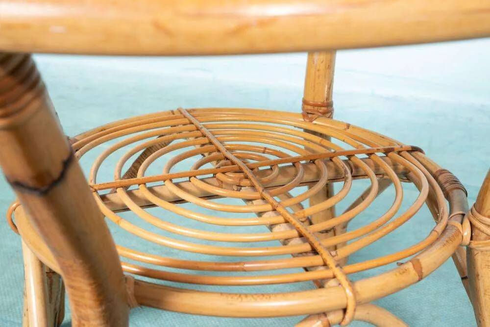 1960s round rattan coffee table, Rohé Noordwolde