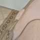 Louis XV style bench sofa in pink fabric and burlap