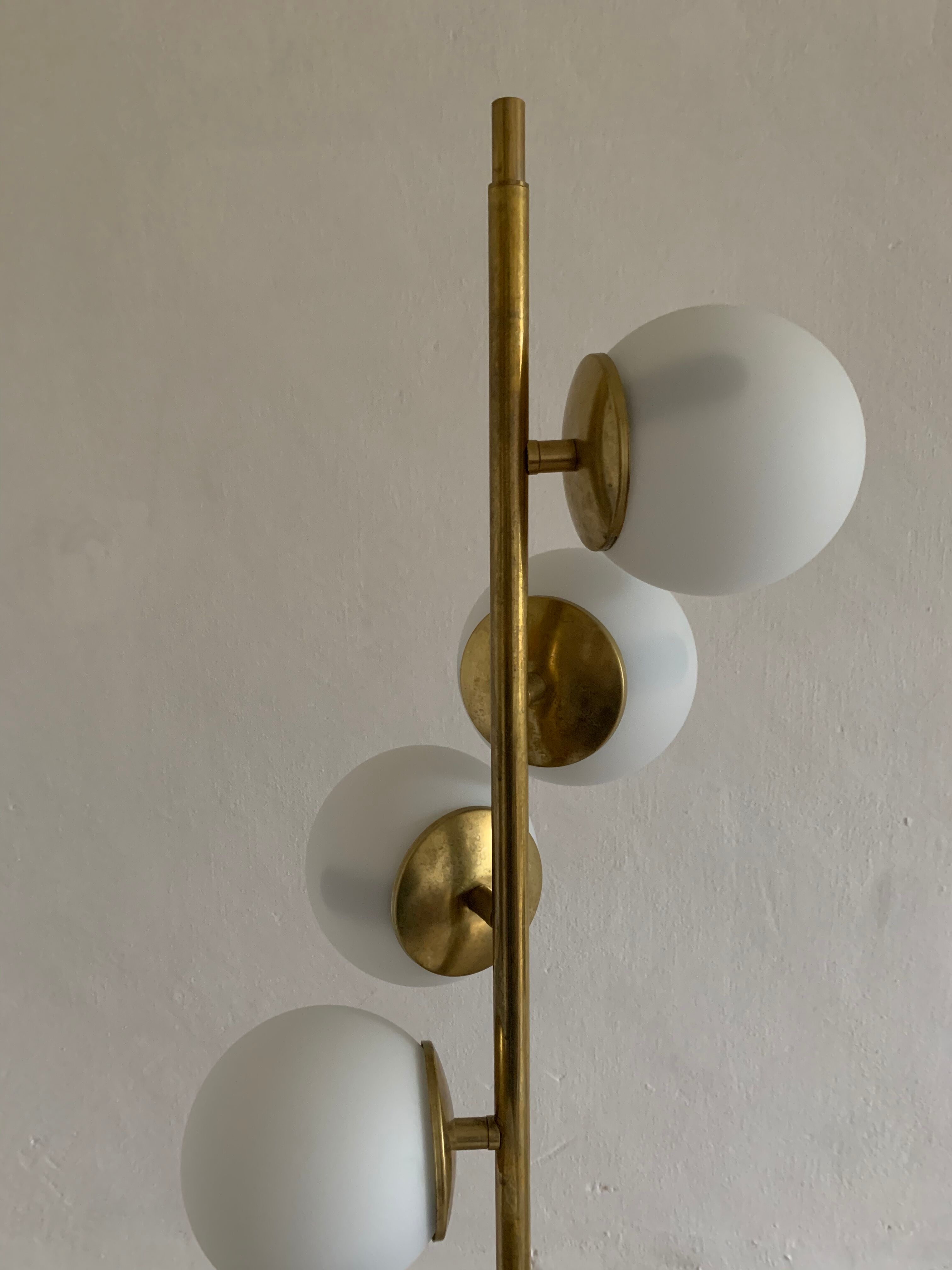 Italian mid century floor lamp brass & opal glass 1950