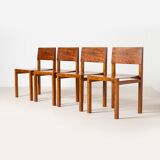 Set of 4 unique Bauhaus modernist dining chairs in birch, Prague, 1940s.