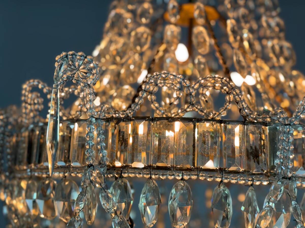 Pearl Bag, Chandelier Trimmed with Rows of Cut Crystal Beads, Circa 1