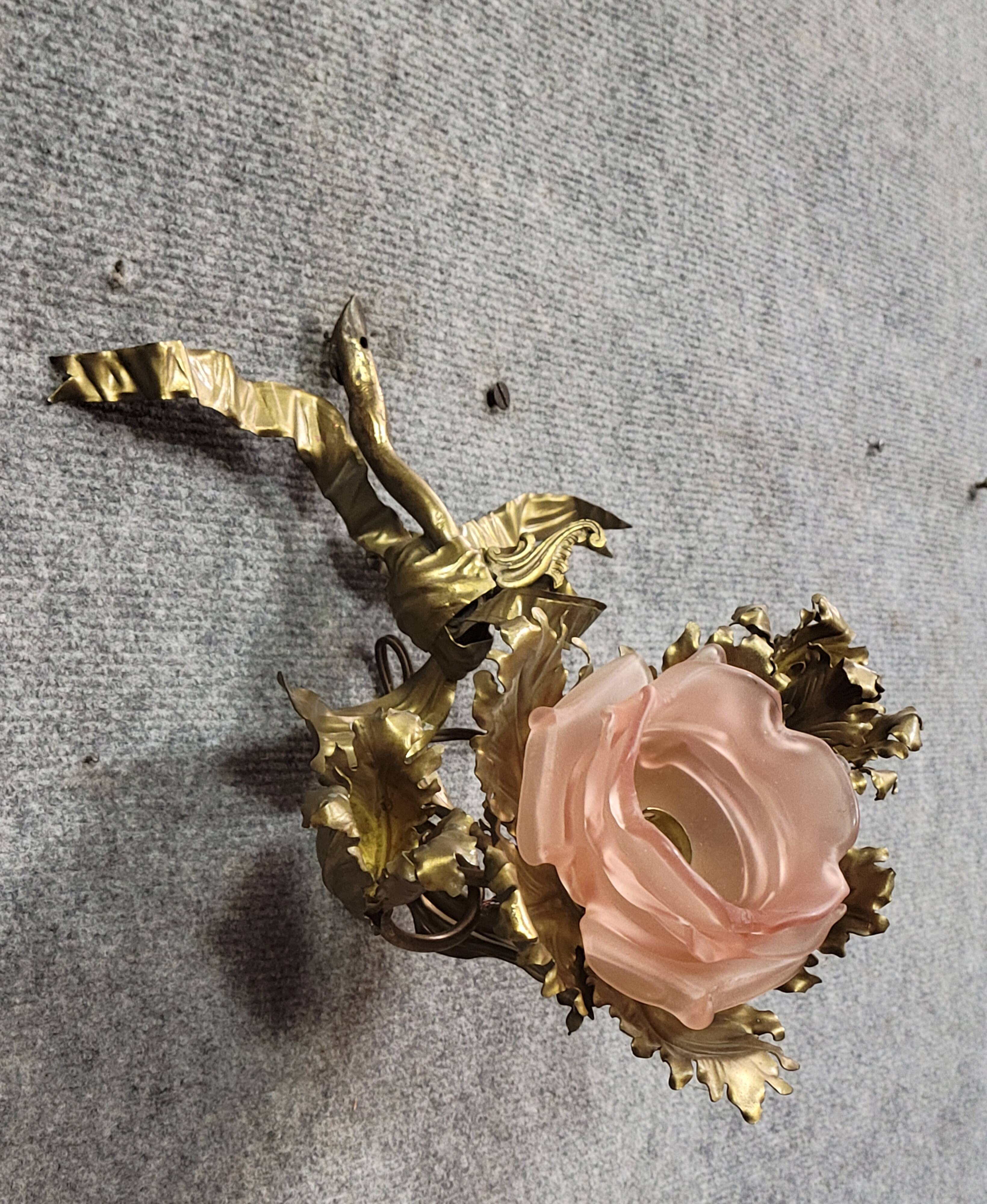 Large Louis XVI style wall sconce in chiseled bronze