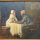 Tableau, huile sur panneau "Bonjour Grand Père", début XXème, cadre doré