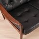 Scandinavian Three-Seat Sofa in Solid Wood and Black Leather, 1960s