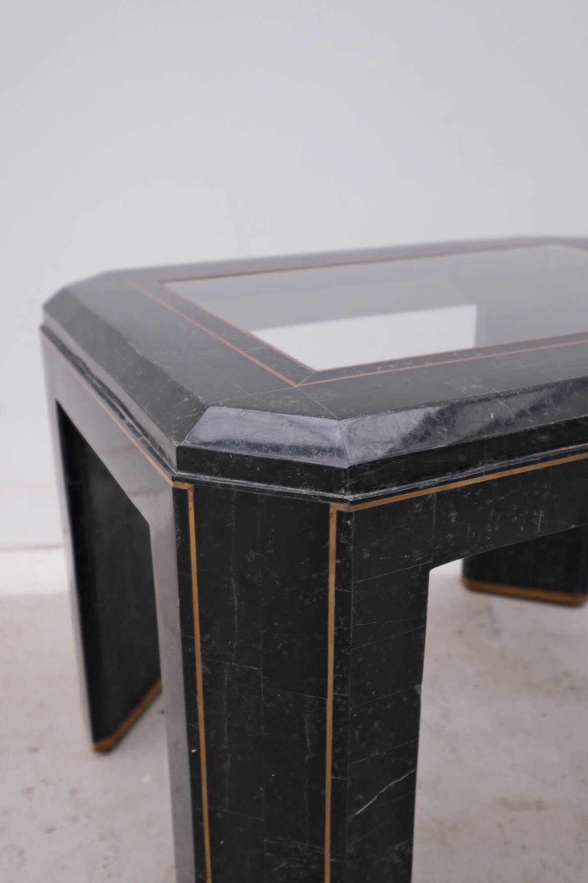 Tessellated green marble, glass and brass side table, 1960