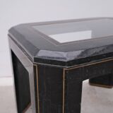 Table d’appoint en marbre vert tesselée, verre et laiton, 1960