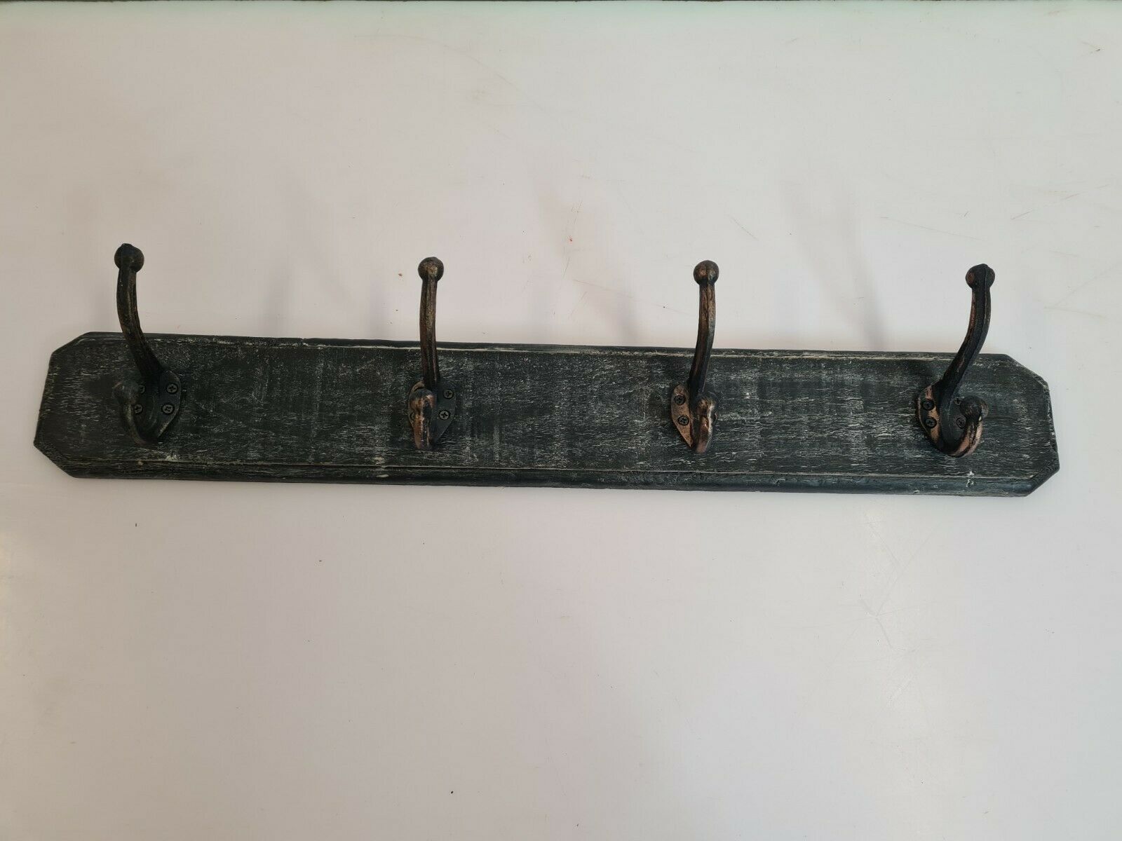Coat rack in patinated wood and cast iron hooks