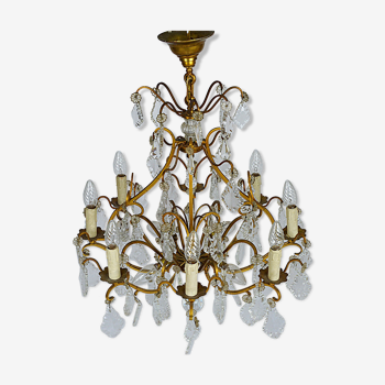 Bronze-brass chandelier with crystal grapevines and 12 lights