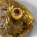 Vintage brass and stone fish-shaped wall light, 1970s