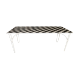 Iron table with top in black and white ceramic tiles