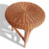 1960s Handmade Vintage French Riviera Wicker & Bamboo Side Table