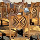 6 rustic style chairs, wood and straw, 1940