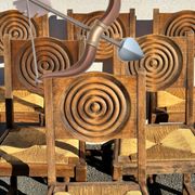 6 rustic style chairs, wood and straw, 1940
