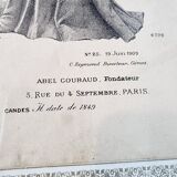 Illustration of a French fashion sketch from 1900 with certificate of authenticity