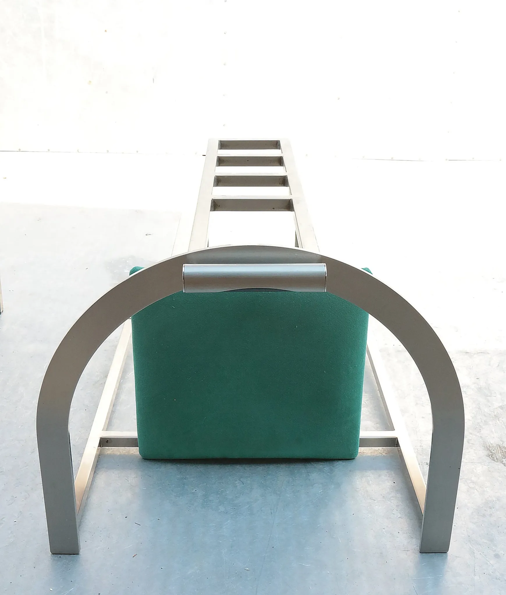 Pair of Memphis style Belgo Chrom chairs, steel and green velvet, 1980s