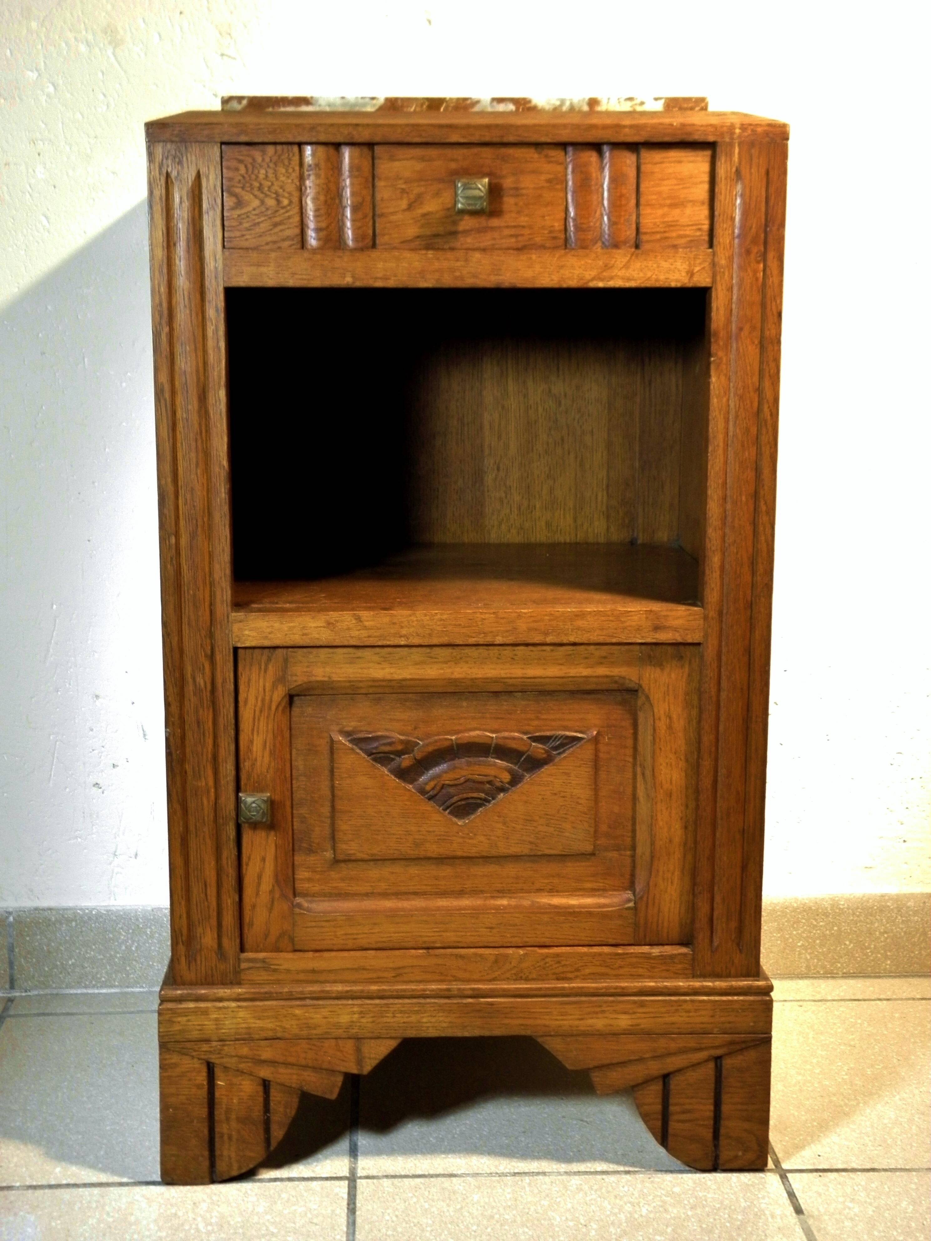 Art Deco oak and marble bedside table