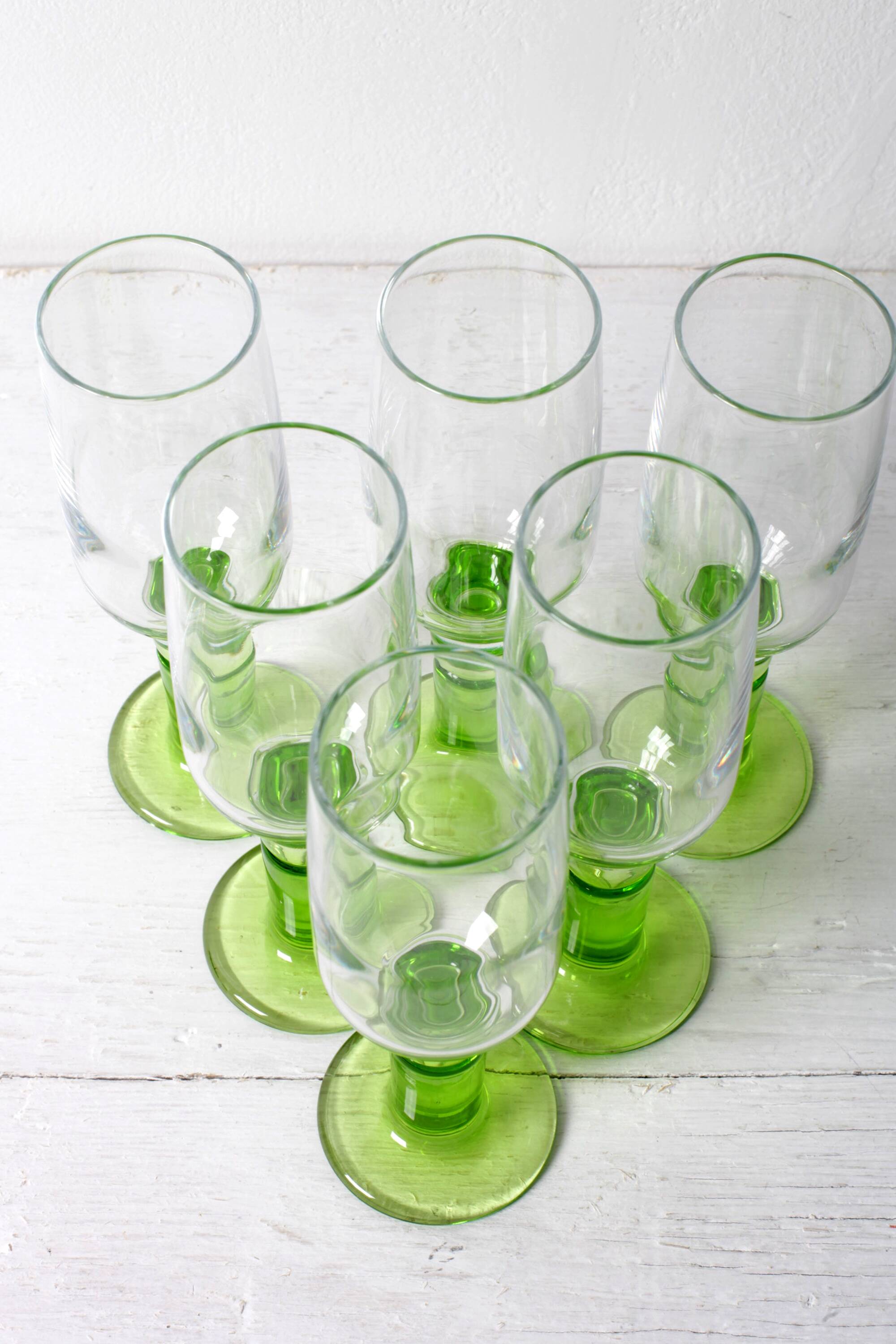 Set of 6 Limoncino Sherry Glasses / Green Sorbetto Stemware /Bormioli Rocco