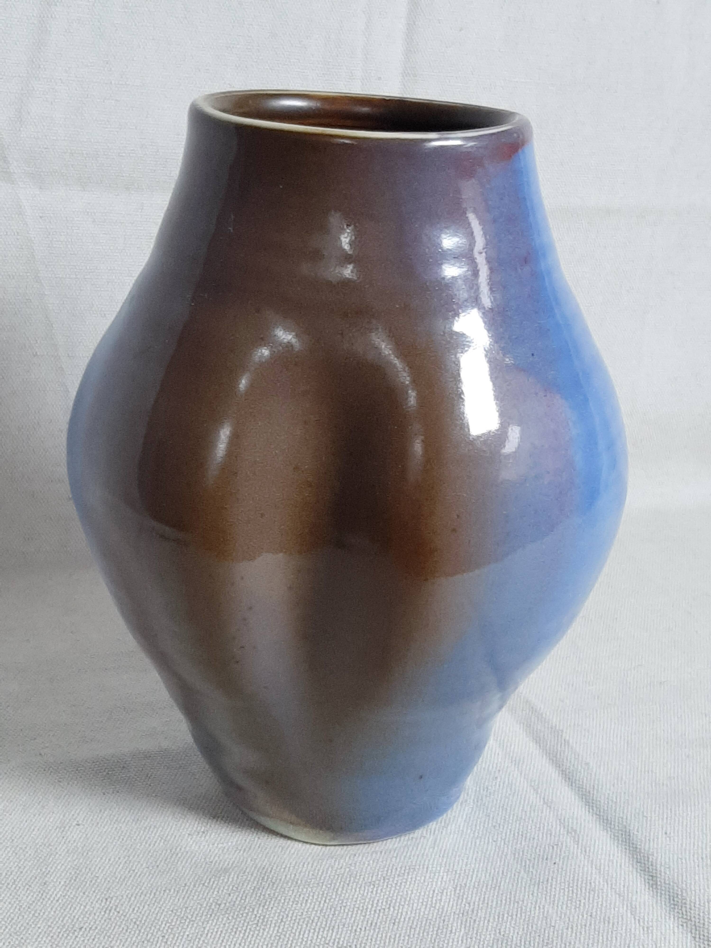Blue and brown ceramic vase from the 1980s.