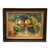 Painting, oil on canvas, still life, fruit cup, signed Pesnelle
