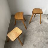 Set of 3 oak tripod stools