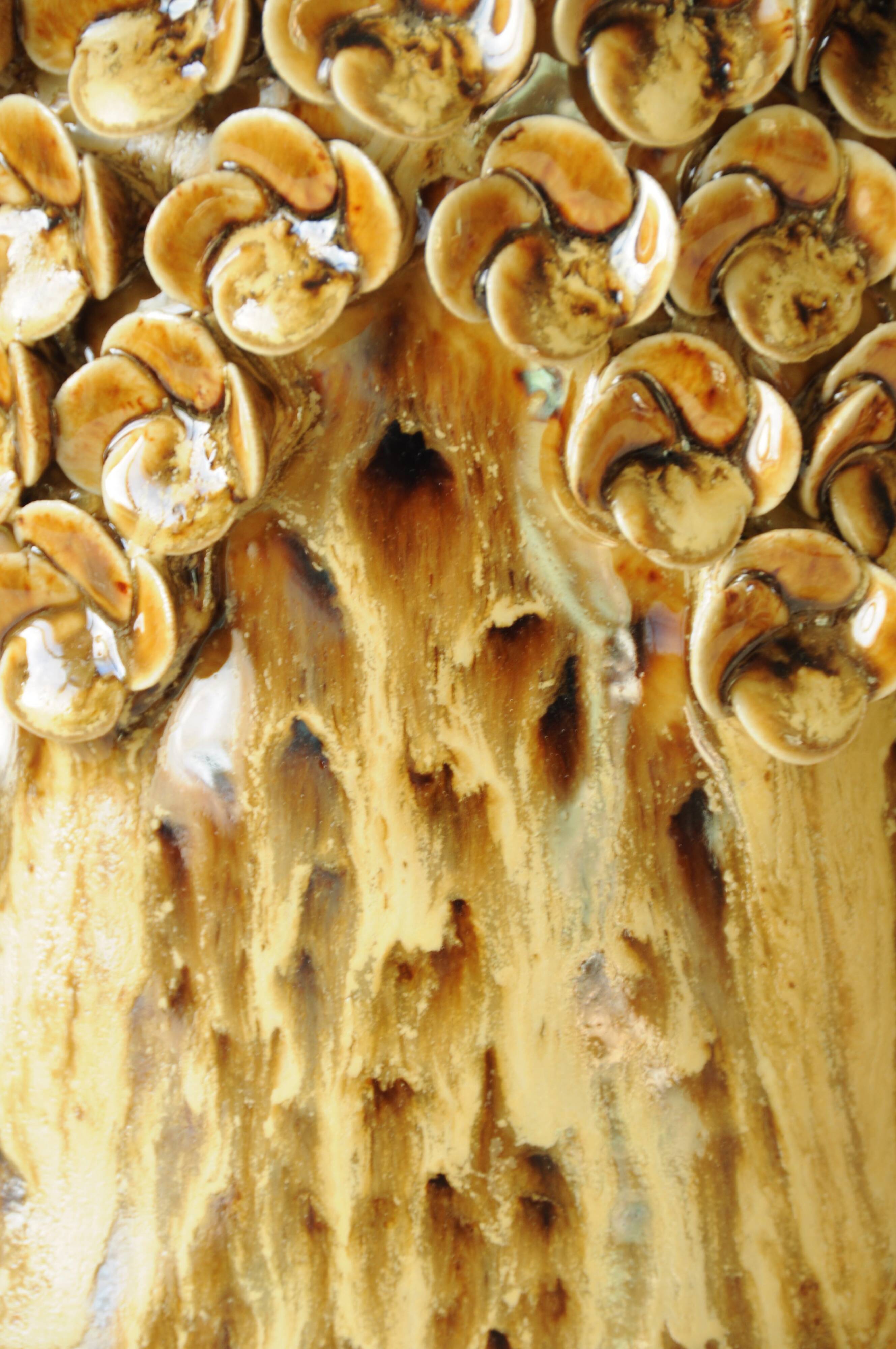 Amber Honey Ceramic Cache-Pot with Sculpted Floral Decor - Bohemian Style