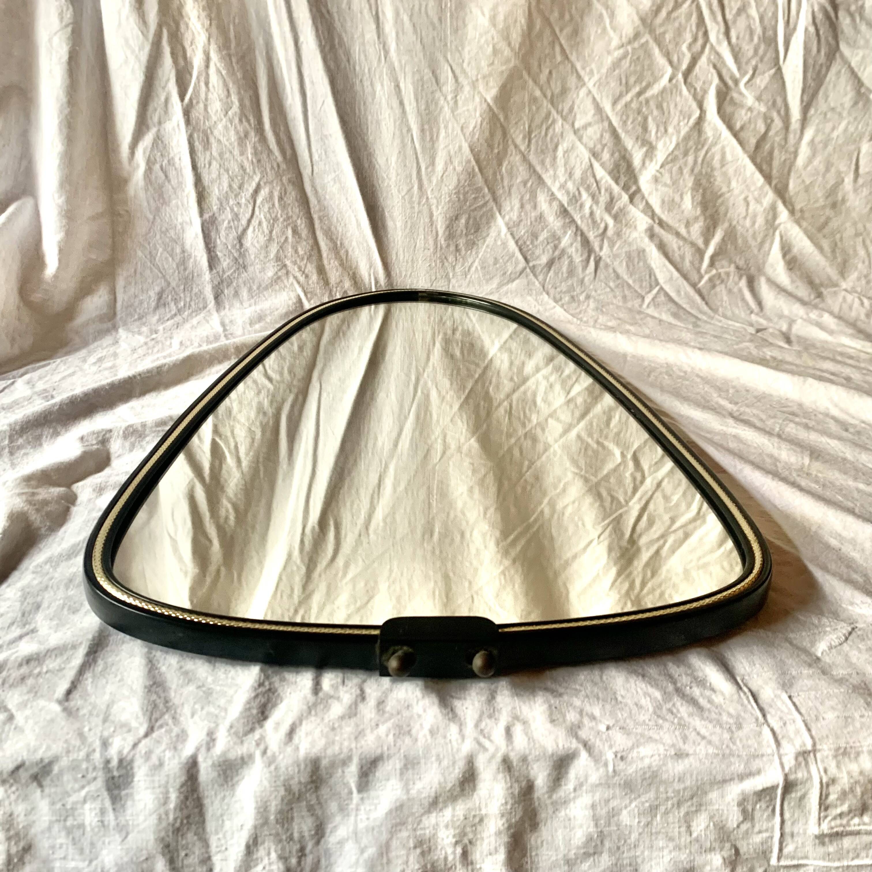 Antique rearview mirror - black and gold plastic frame - 34 x 55 cm