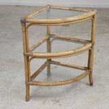 Rattan and glass corner shelf 1970