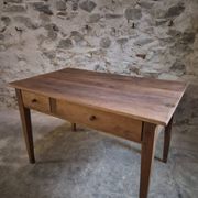 French antique dining table in cherry wood with two drawers, circa 1880–1920.