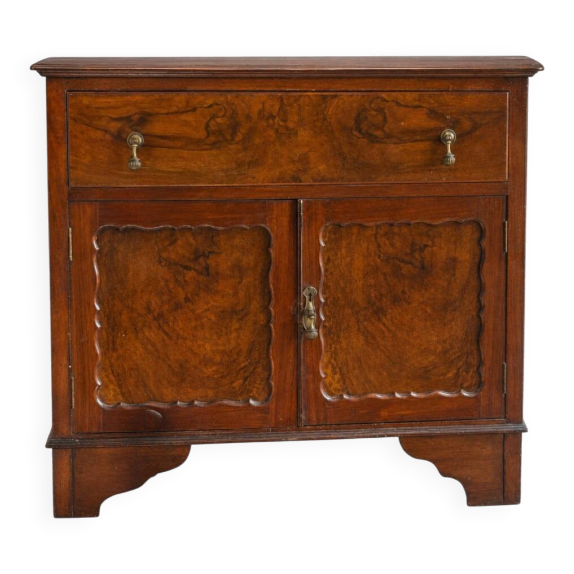 Antique walnut burl commode – 1 drawer and 2 doors
