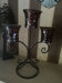 Three-branch candlestick in wrought iron and glass mosaic.