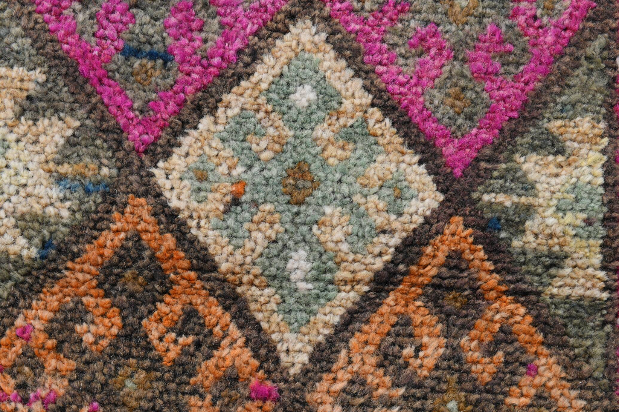 Blue Pink Geometric Oushak Runner Rug, 80x302Cm