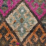 Blue Pink Geometric Oushak Runner Rug, 80x302Cm