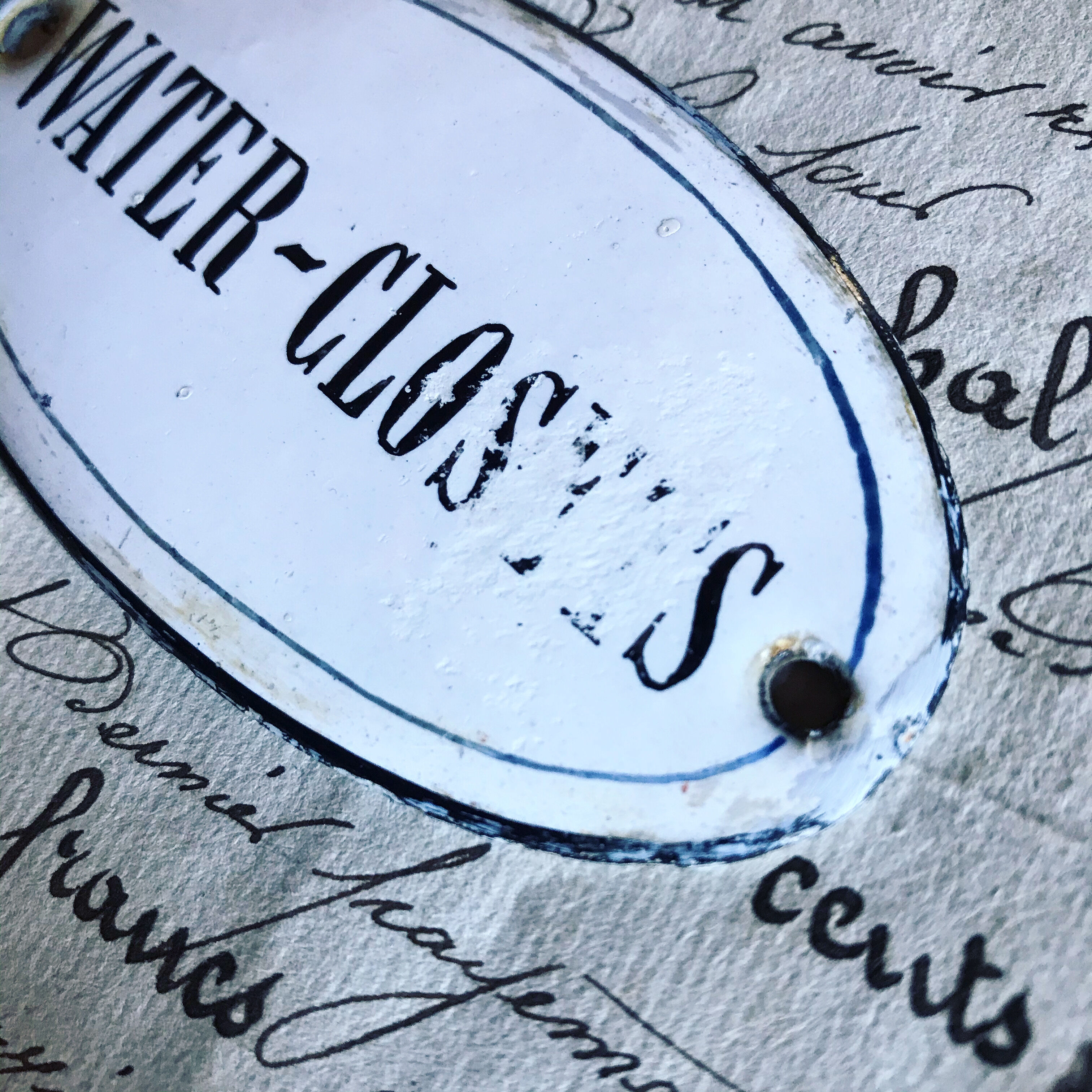 "water closets" bulging enamel plate. old door plate. around 1910/1920